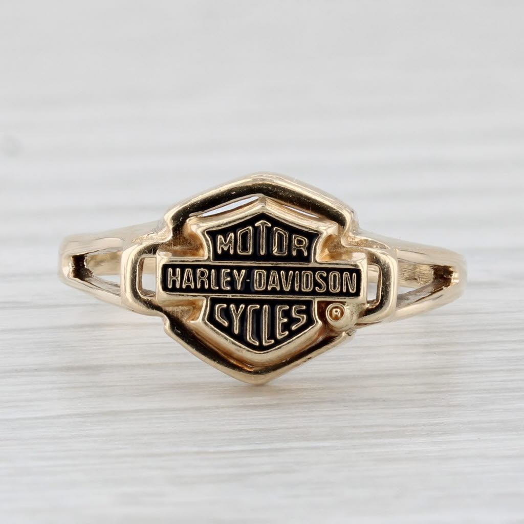 Light Gray Harley Davidson Motorcycles Logo Signet Ring 10k Yellow Gold Size 7.25 Stamper