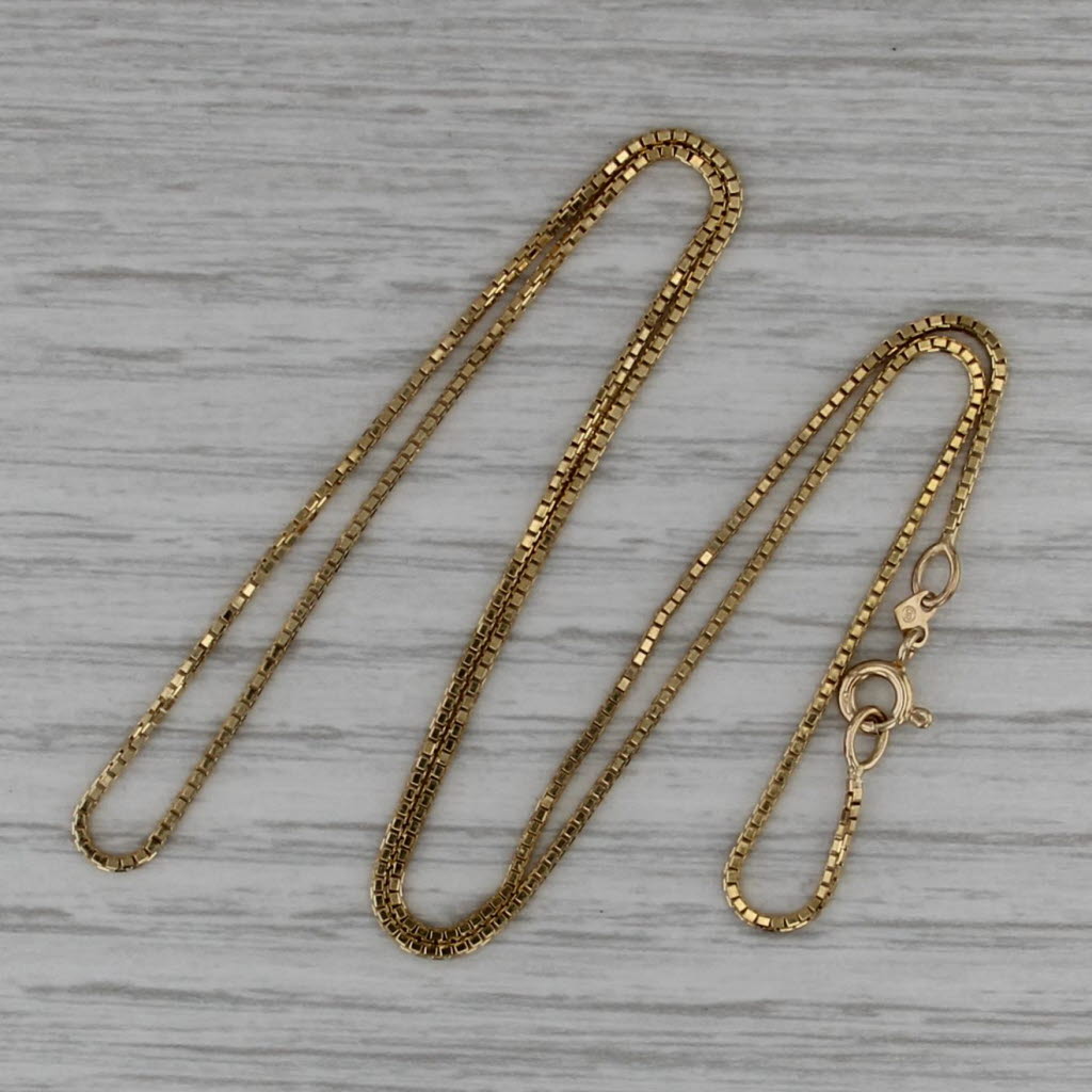 17.75" 1.1mm Box Chain Necklace 14k Yellow Gold Italian