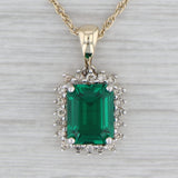 Gray 2.18ctw Lab Created Emerald Diamond Pendant Necklace 10k Gold 18" Rope Chain