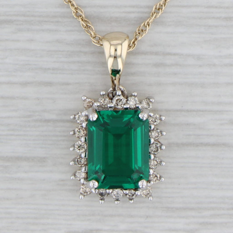 Gray 2.18ctw Lab Created Emerald Diamond Pendant Necklace 10k Gold 18" Rope Chain