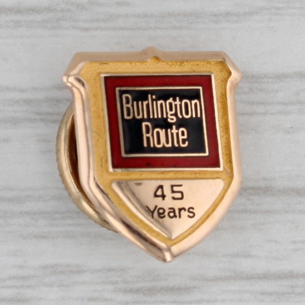 Gray Burlington Route 45 Years Safe Driving Service Award Pin 10k Gold Enamel