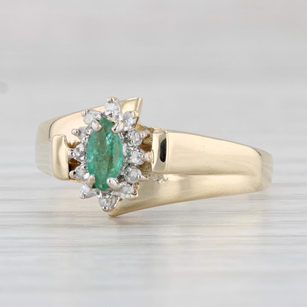 Light Gray Marquise Emerald Diamond Halo Ring 10k Yellow Gold Size 8.75