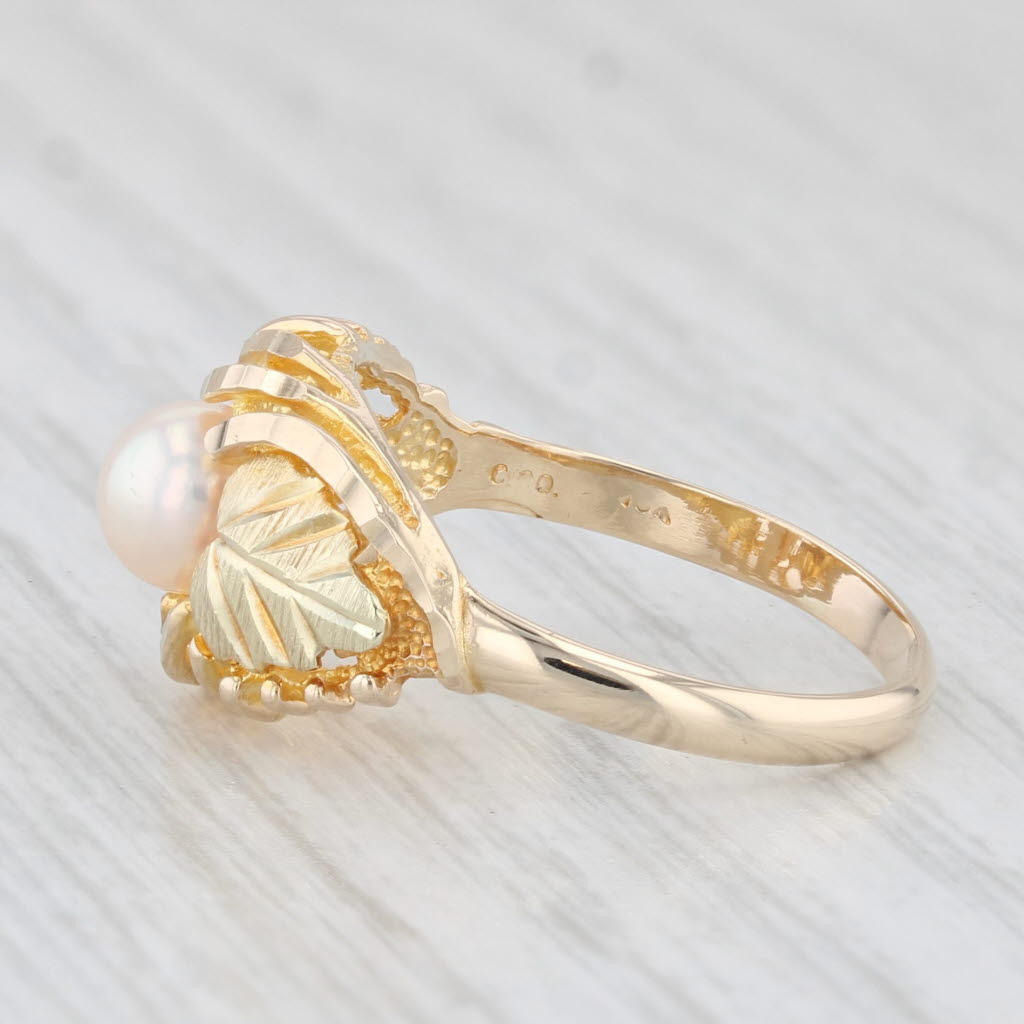 Light Gray Coleman Co Black Hills Gold Pearl Leaf Ring 10k Yellow Rose Green Gold Size 8