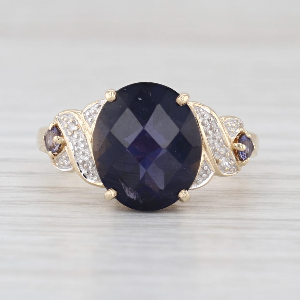 5.79ctw Oval Blue Iolite Diamond Ring 10k Yellow Gold Size 8