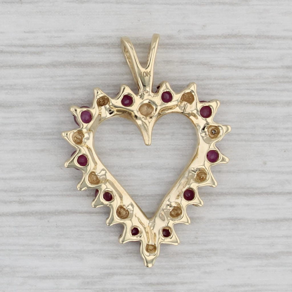 Gray 0.43ctw Ruby Diamond Open Heart Pendant 10k Yellow Gold