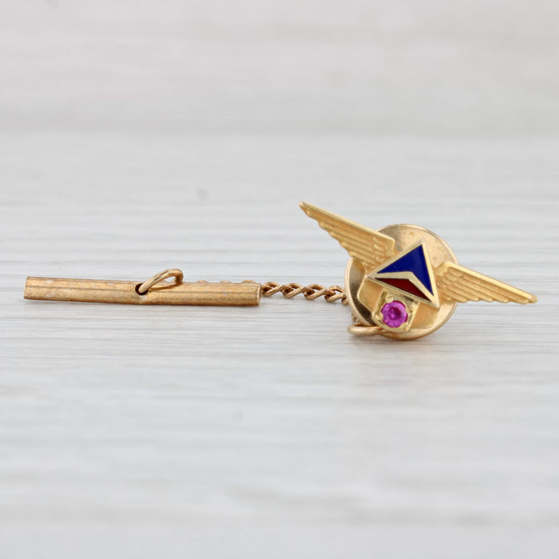Light Gray Delta Airlines Wings Tie Tac Pin 10k Gold Lab Created Ruby Enamel Service