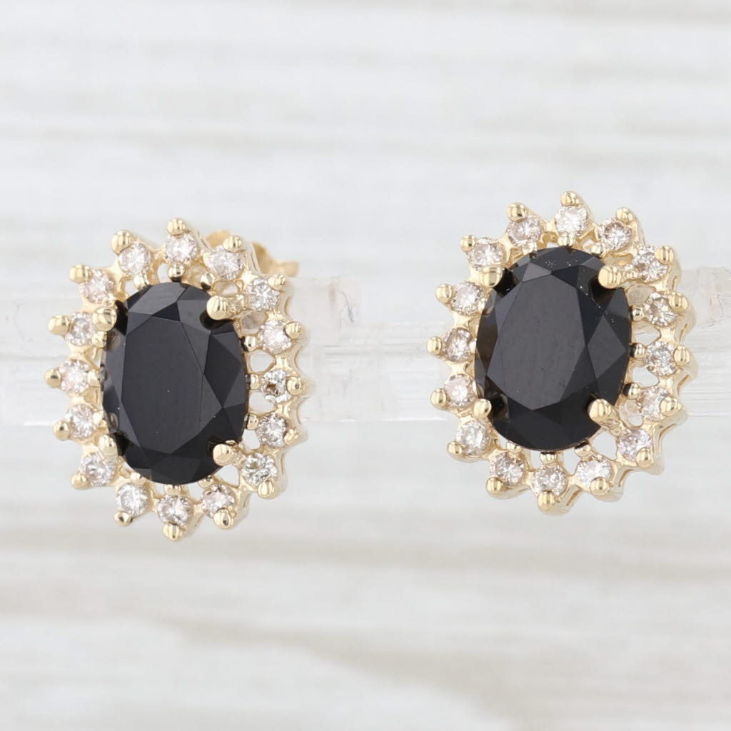 Light Gray Onyx 0.64ctw Diamond Halo Stud Earrings 14k Yellow Gold