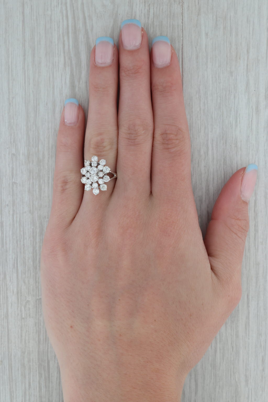 Dark Gray 2.25ctw Diamond Cluster Ring 14k White Gold Size 7.75 Cocktail