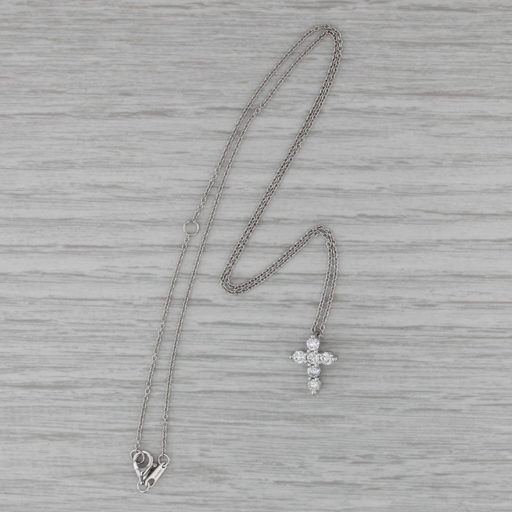 New Small Diamond Cross Pendant Necklace 14k White Gold Cable Chain 16" 18"