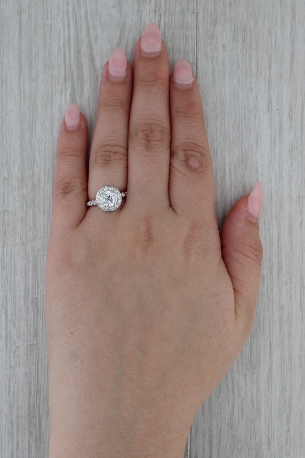 1.58ctw Lab Grown Diamond Halo Wheat Engagement Ring 14k White Gold Sz 6.75 IGI