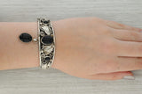 Native American Onyx Cuff Bracelet Charm Sterling Silver 6.25" Herbert Tsosie