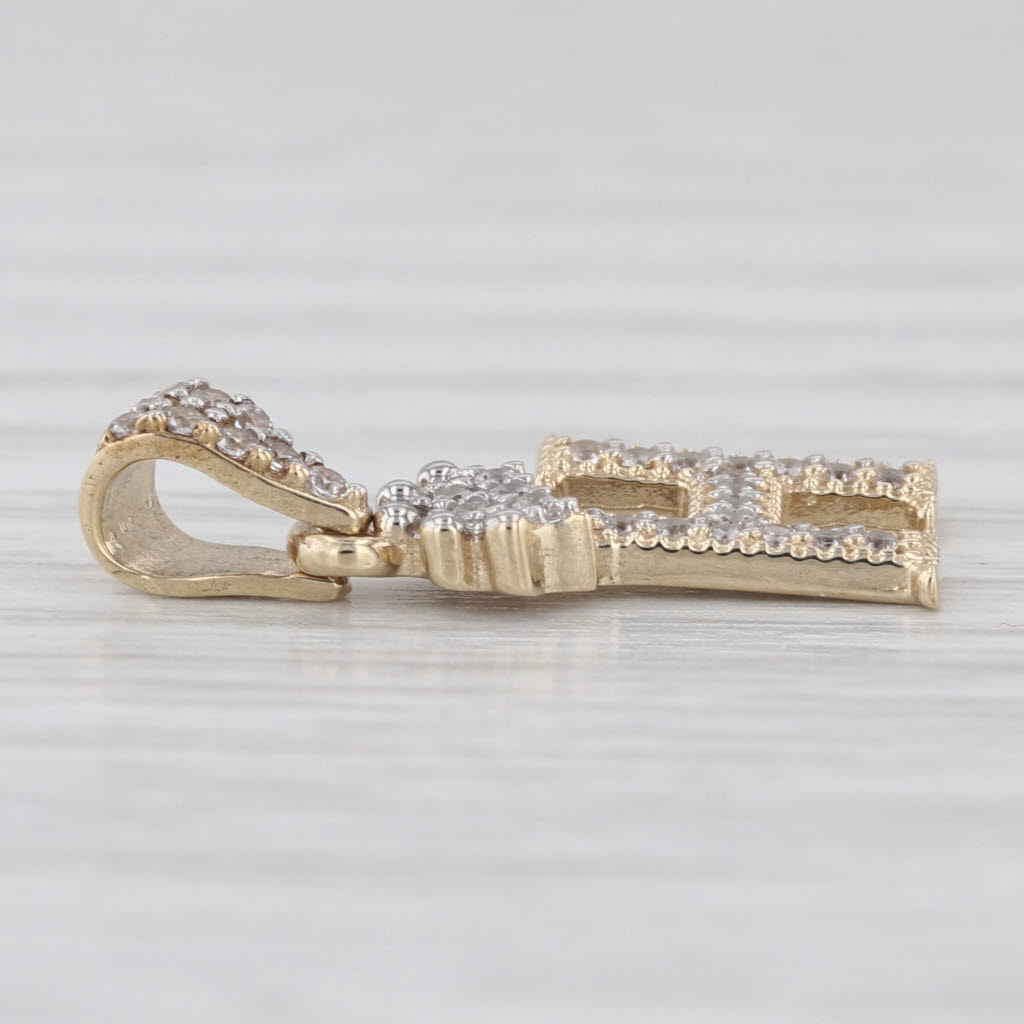 Crowned Letter Initial "H" Pendant Cubic Zirconia 10k Yellow Gold
