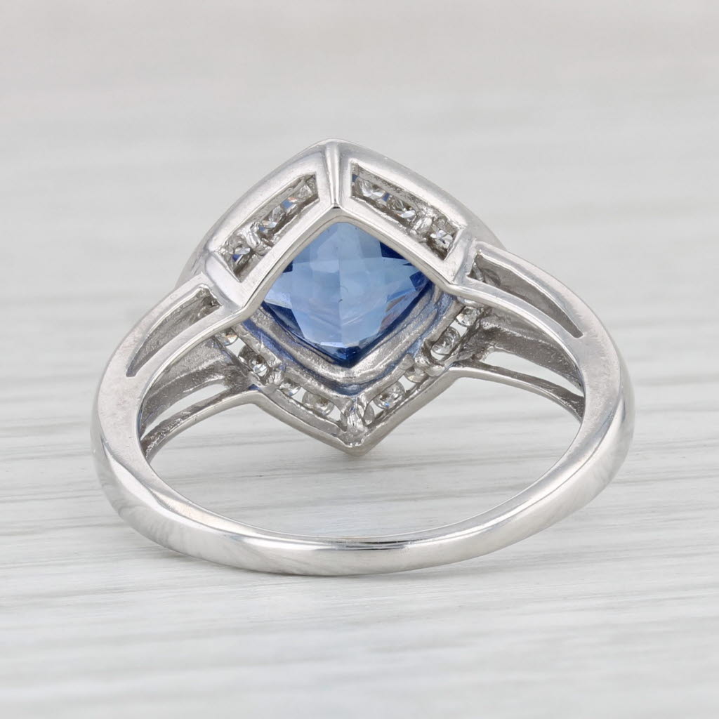 Light Gray 3.20ctw Lab Created Sapphire Diamond Halo Ring 10k White Gold Size 8.25