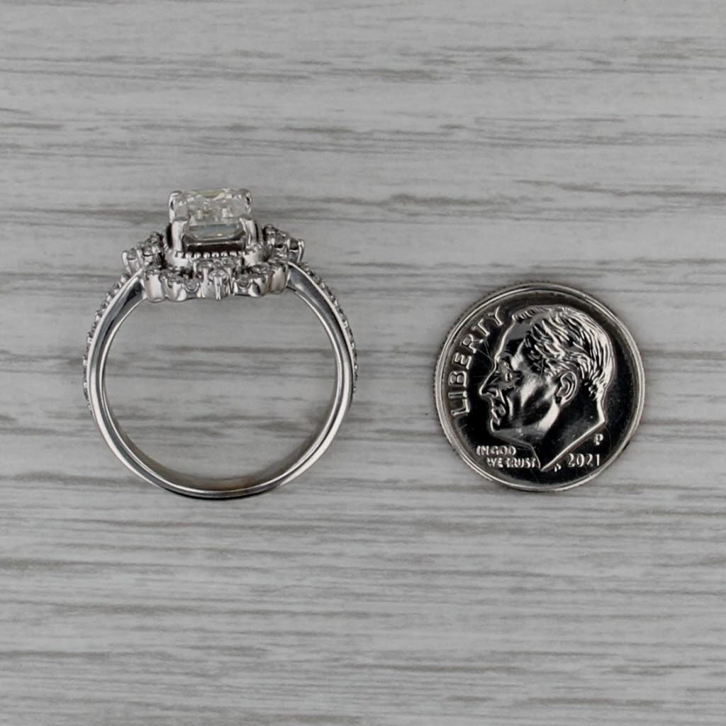 2.18ctw Moissanite Halo Ring Emerald Cut 14k White Gold Size 9-9.25 Engagement