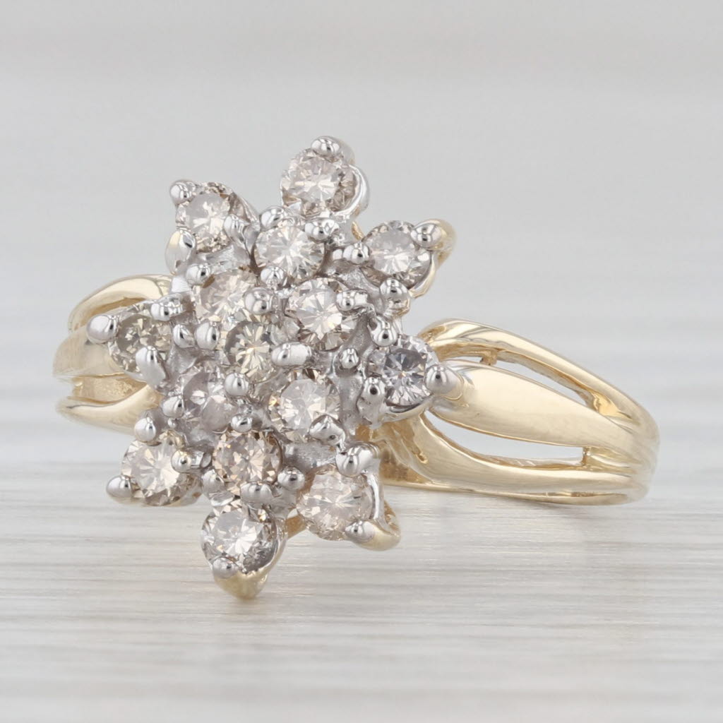 Light Gray 0.45ctw Diamond Cluster Ring 10k Yellow Gold Size 3.75 Engagement