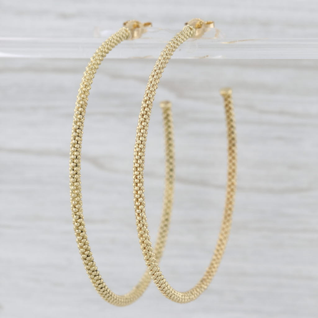 Large Bead Hoop Earrings 18k Yellow Gold 54.8 x 2.4mm Stick Posts