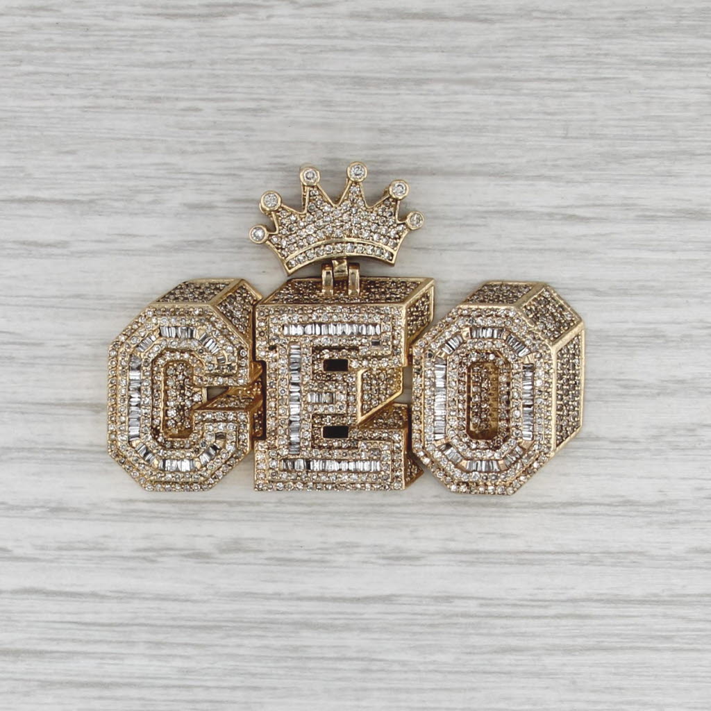 4.08ctw Diamond Crowned CEO Pendant 10k Yellow Gold Box Statement