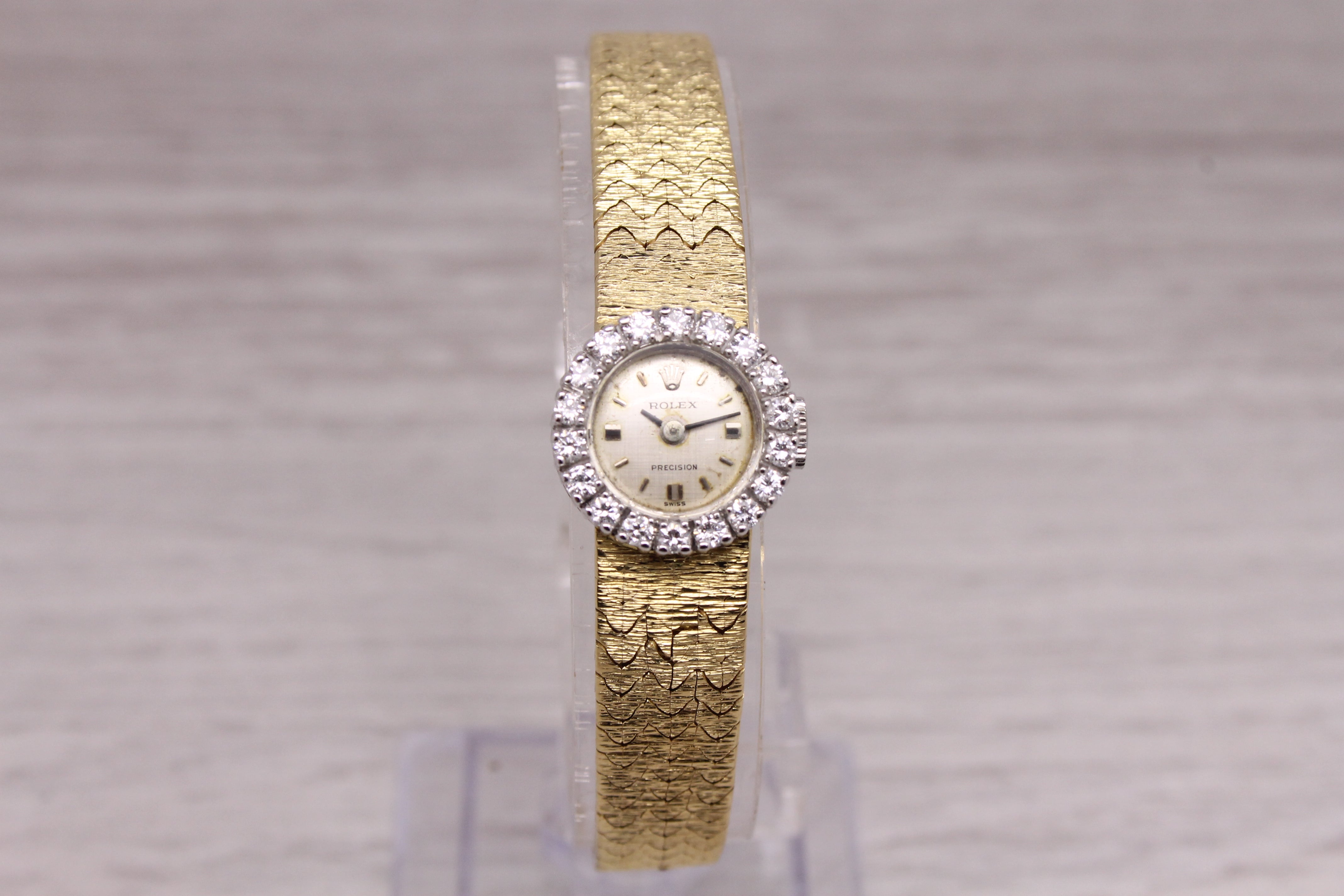 Dark Gray Vintage Rolex 18k Gold Ladies Diamond Cocktail Watch Bucherer Papers Serviced