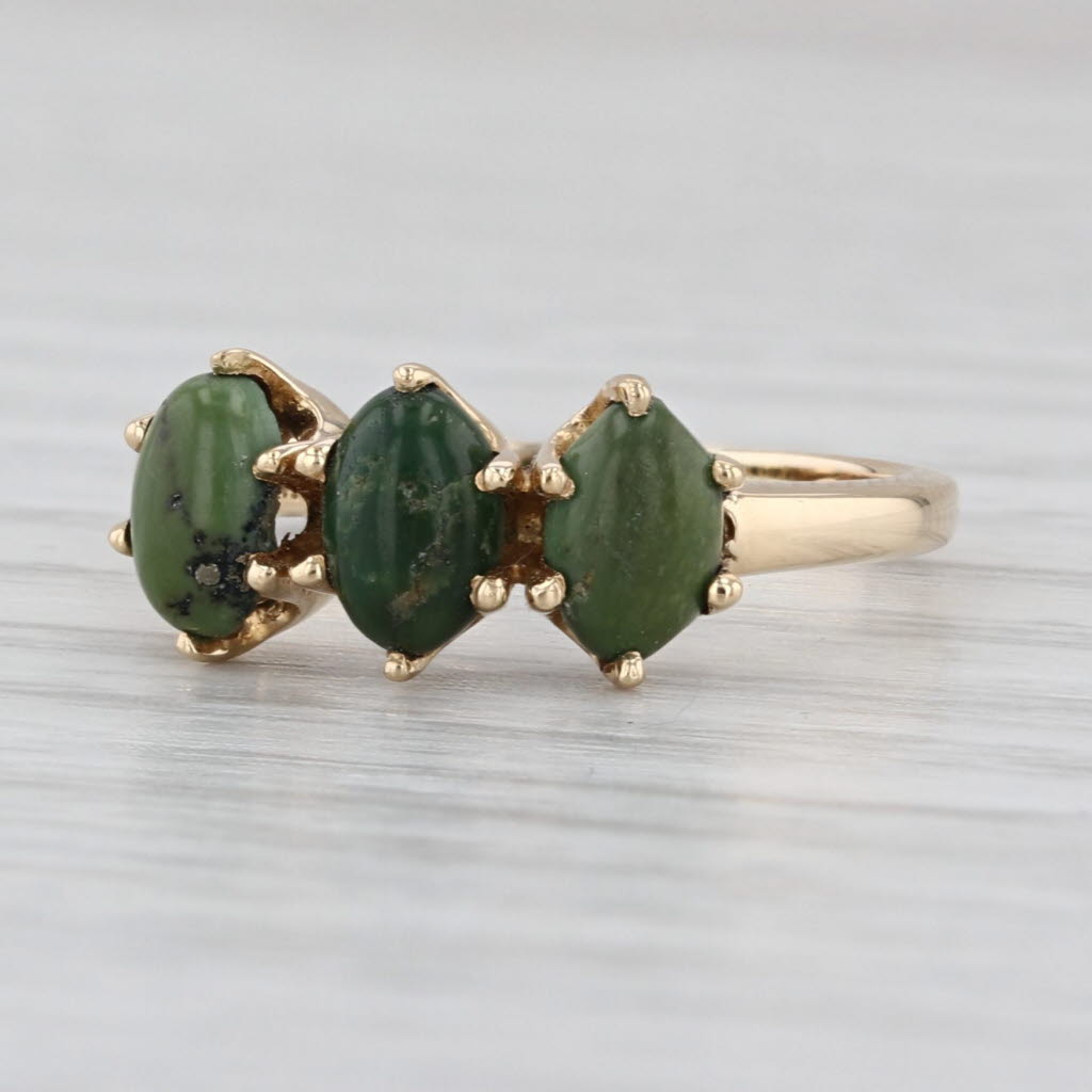 Vintage Green Turquoise Faustite 3-Stone Ring 14k Yellow Gold Size 5.75