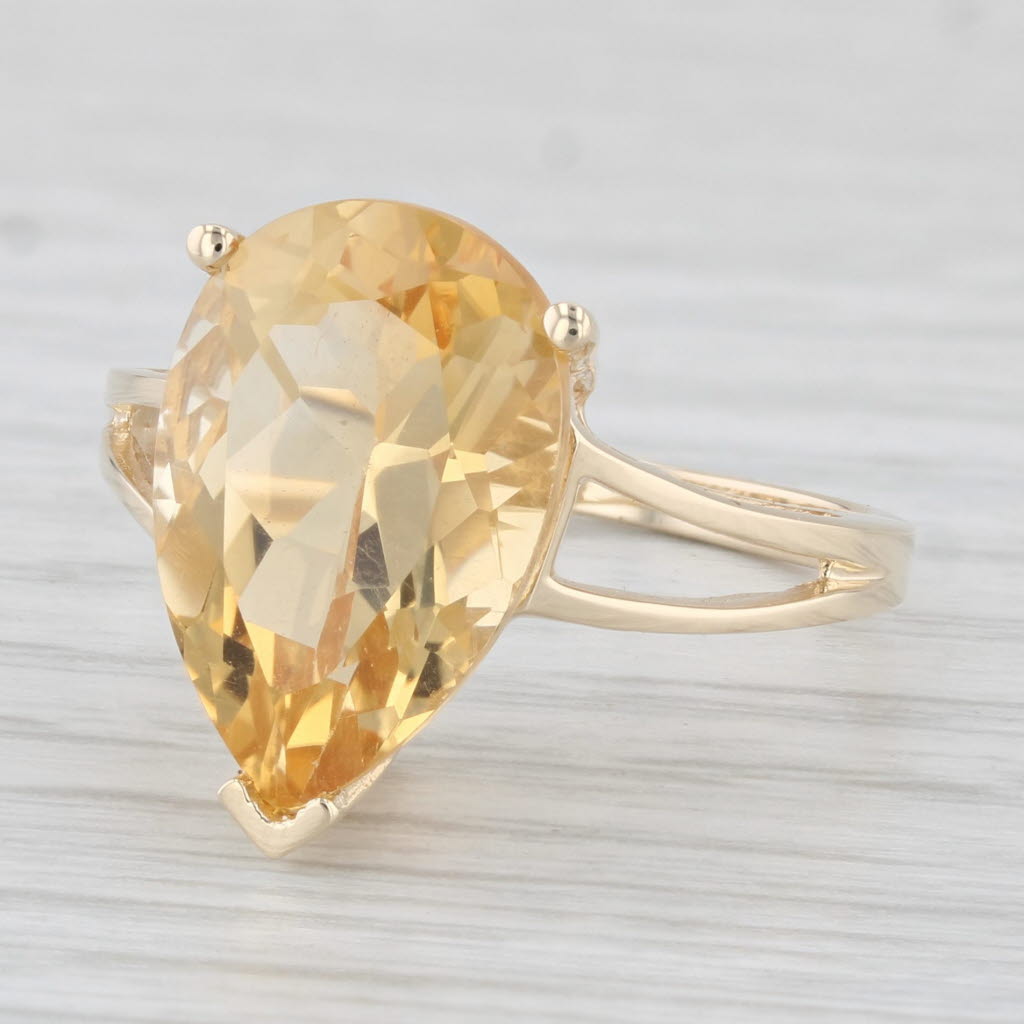 Light Gray 6.86ct Pear Yellow Citrine Solitaire Ring 10k Yellow Gold Size 8