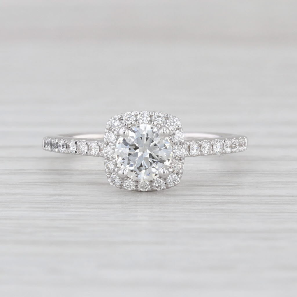 0.60ctw Round Diamond Halo Engagement Ring 14k White Gold Size 6.5