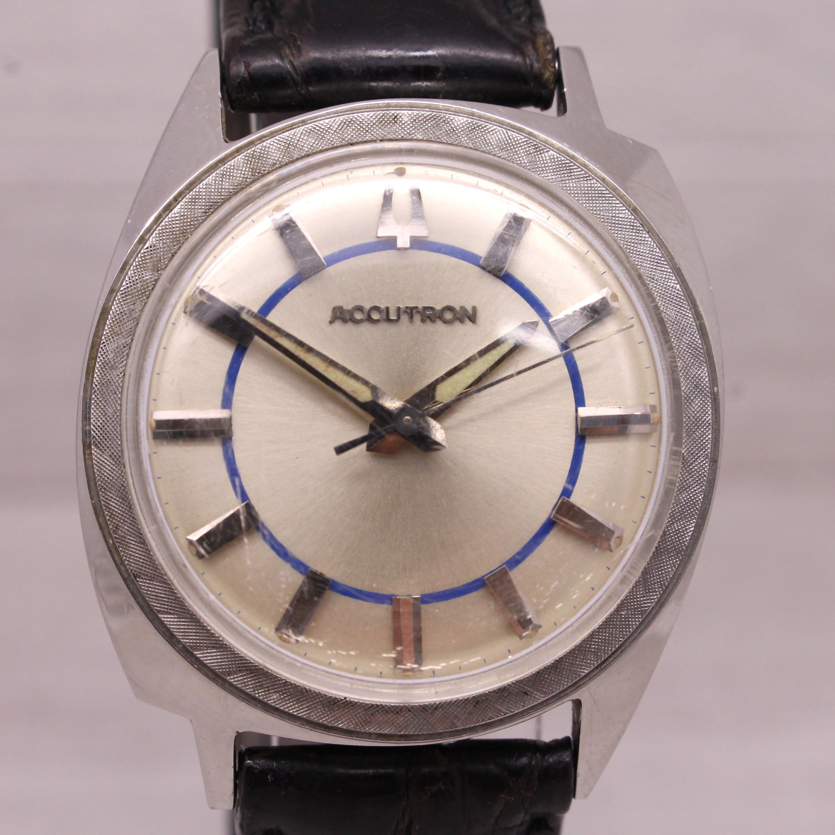 Dark Gray Vintage 1965 Bulova Accutron Asymetric Football Steel 214 Men Tuning Fork Watch