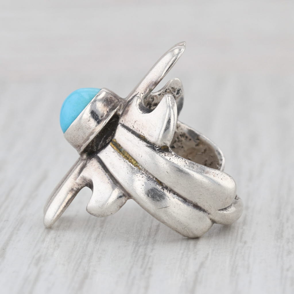 Vintage Turquoise Statement Ring Sterling Silver Sz 7 Oval Cabochon Southwestern