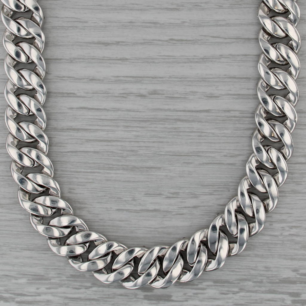 Moissanite Cuban Link Chain Necklace Sterling Silver Royal 22" 14.8mm