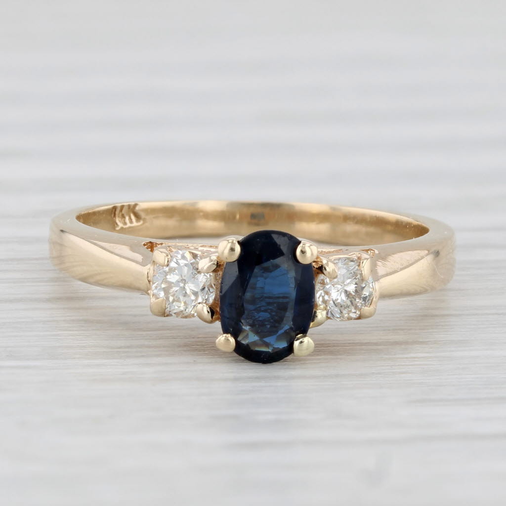 Light Gray 0.70ctw Oval Blue Sapphire Diamond Ring 14k Yellow Gold Size 6