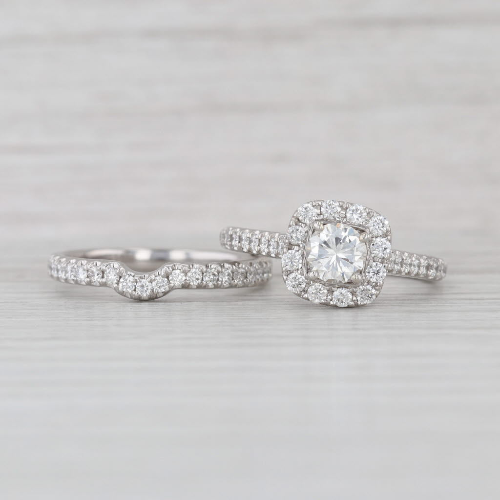 Neil Lane 1.51ctw Diamond Halo Engagement Ring Wedding Band Bridal Set 14k Gold