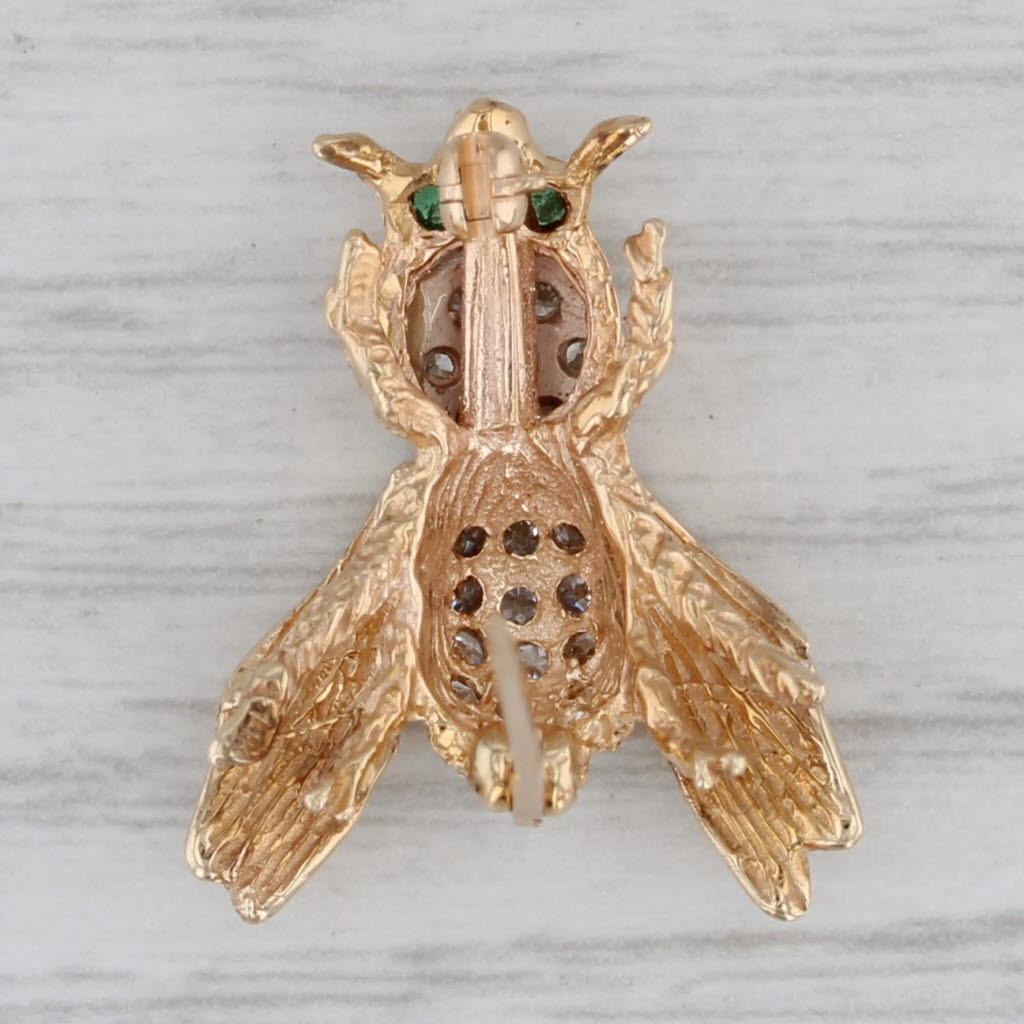 Gray 0.26ctw Cubic Zirconia Emerald Bumble Bee Pin 14k Yellow Gold Brooch