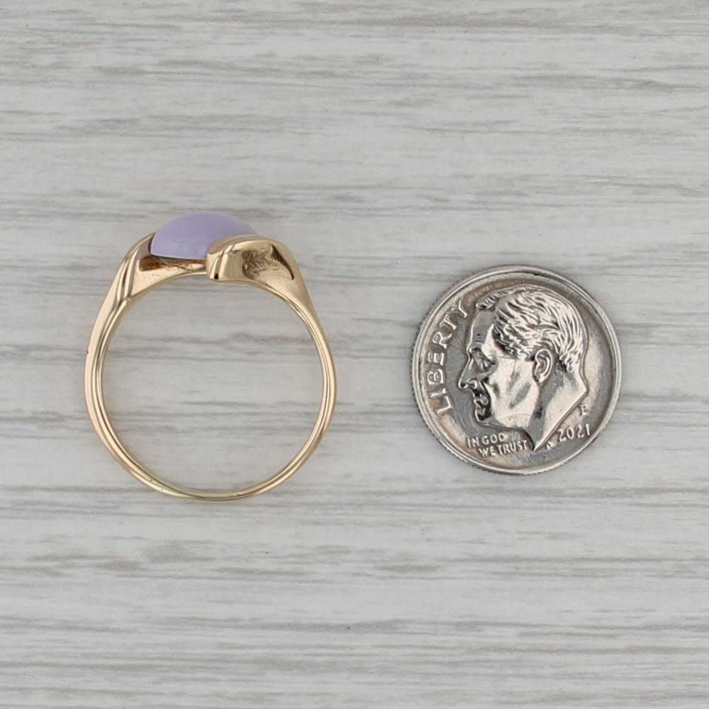 Lavender Jadeite Jade Bypass Ring 14k Yellow Gold Oval Cabochon Size 8