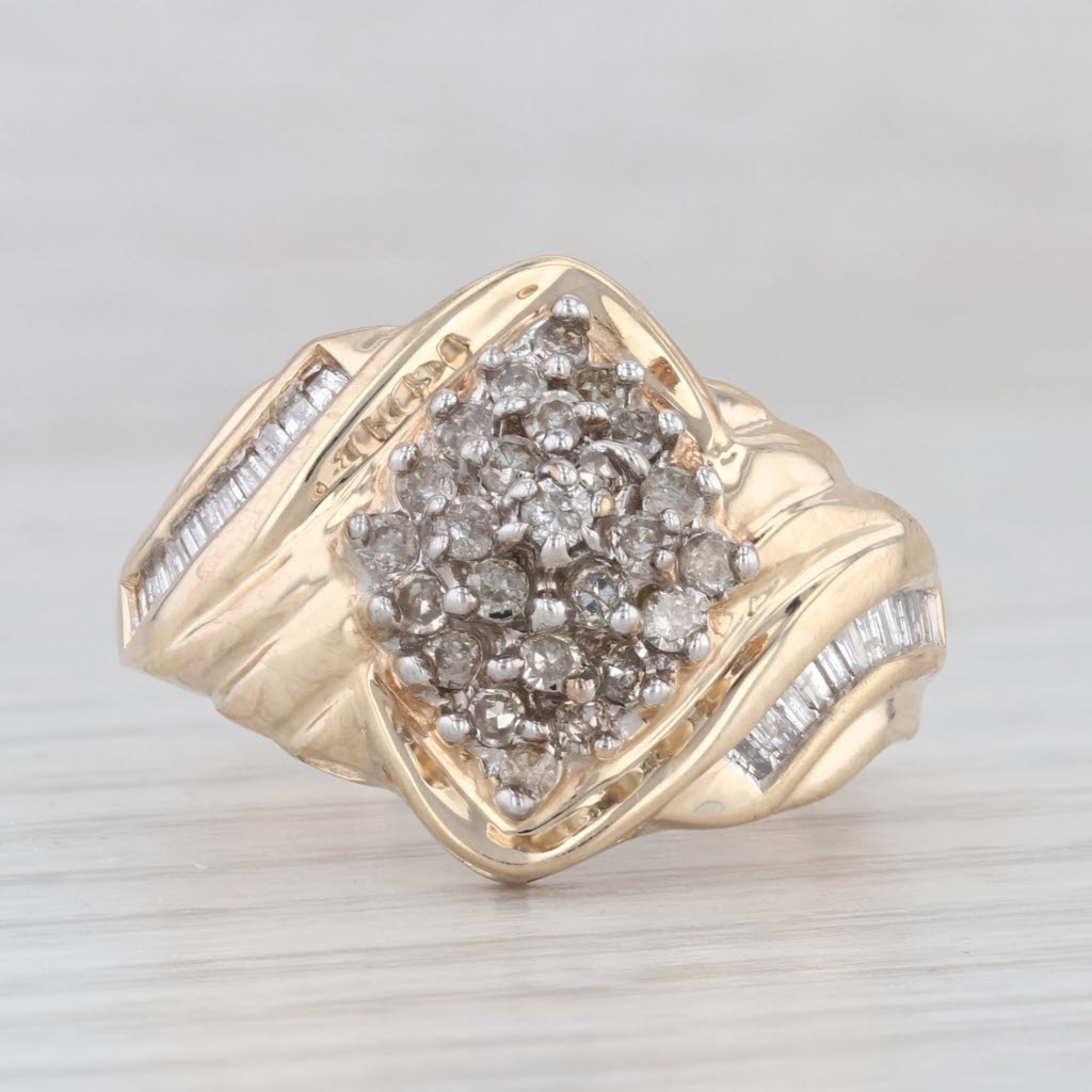 Light Gray 0.40ctw Diamond Cluster Ring 10k Yellow Gold Size 7.5 Scalloped Bypass