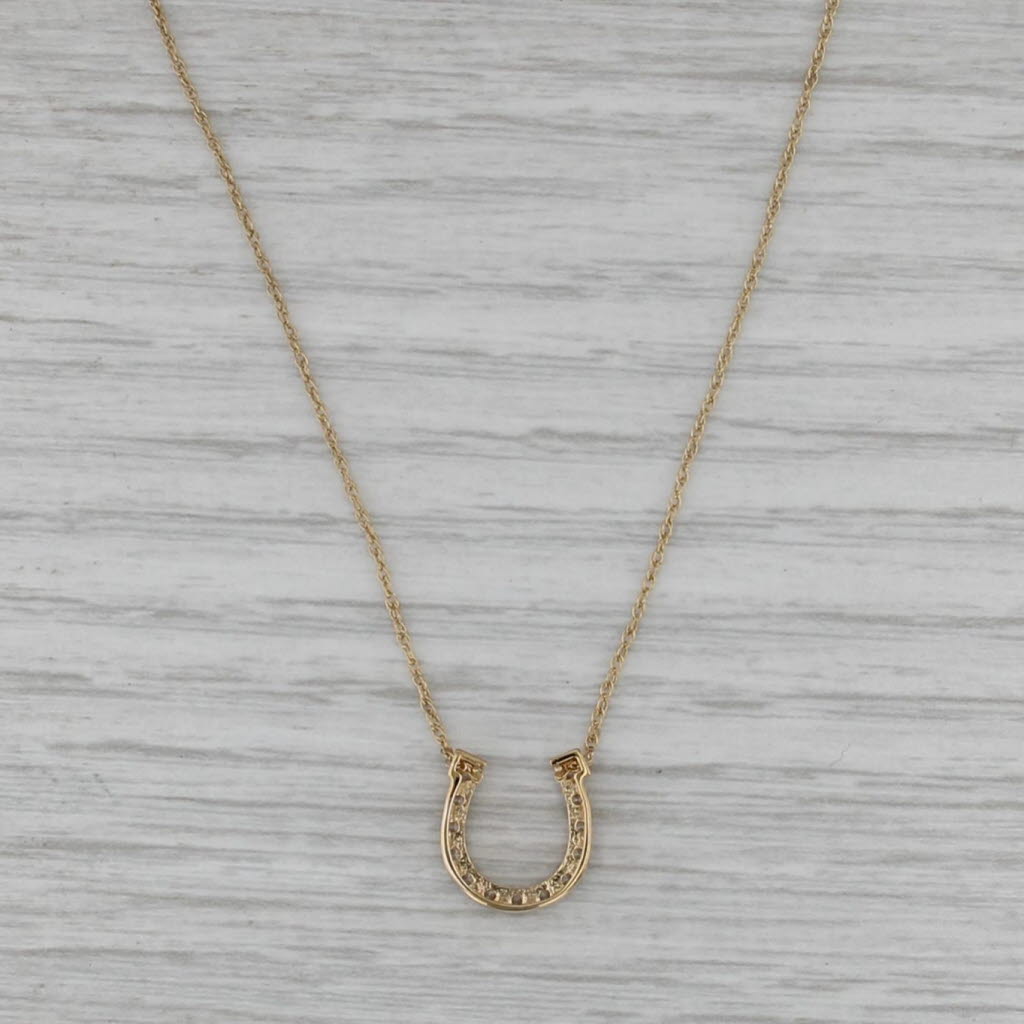 0.48ctw Cubic Zirconia Horseshoe Pendant Necklace 14k Gold Rope 18.25" Chain