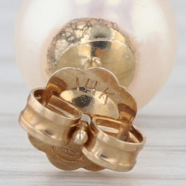 7.3mm Cultured Pearl Stud Earrings 14k Yellow Gold Round Solitaire Studs