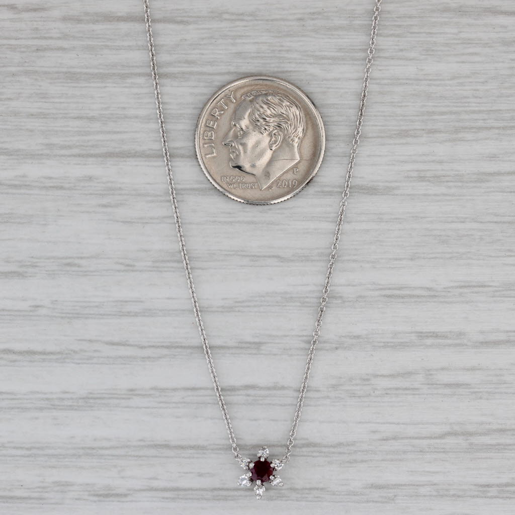 Gray 0.14ct Ruby Damond Star Flower Pendant 14k White Gold 16" Cable Chain