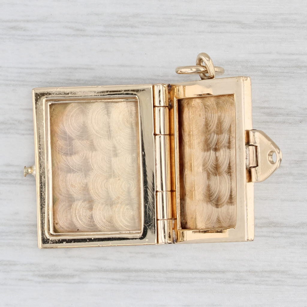 Light Gray Vintage Engravable Book Picture Locket Pendant 14k Yellow Gold