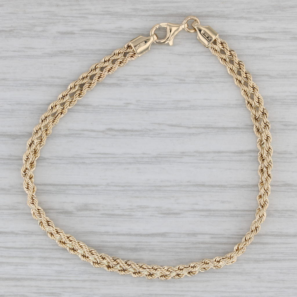 Gray Woven Rope Chain Bracelet 14k Yellow Gold 6.75" 4.3mm