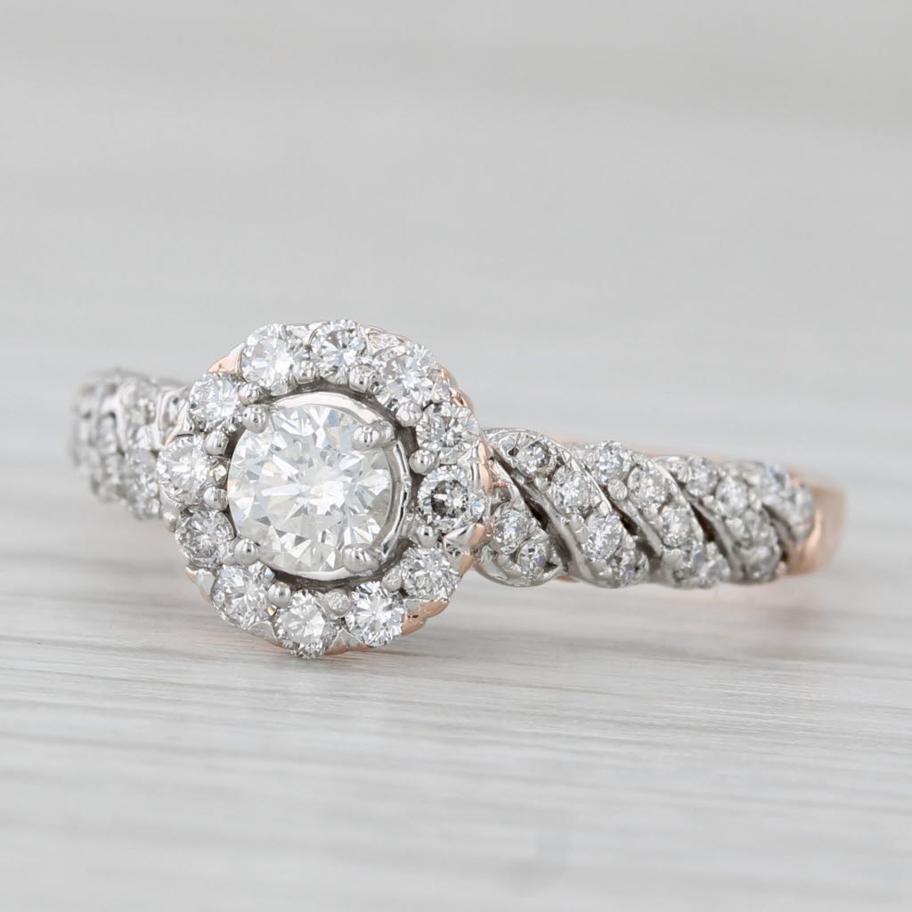 Light Gray 0.92ctw Diamond Halo Engagement Ring 14k Rose Gold Size 7