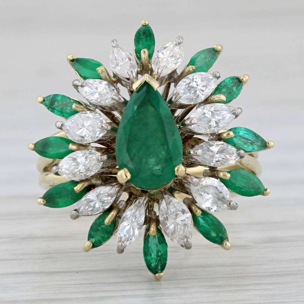 Gray 2.64ctw Emerald Diamond Cluster Ring 18k Yellow Gold Size 7 Cocktail