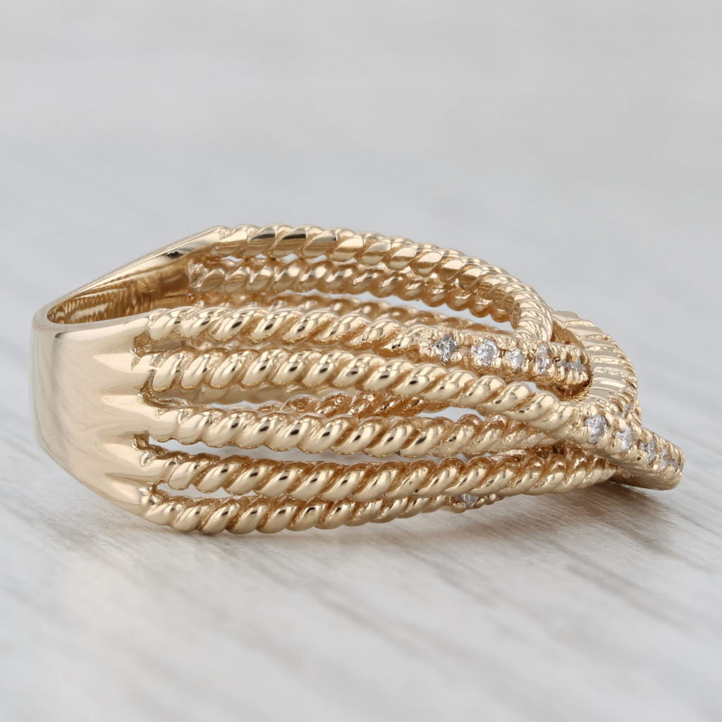 Light Gray Effy 0.20ctw Diamond Woven Multiband Rope Ring 14k Yellow Gold Size 9.5-9.75