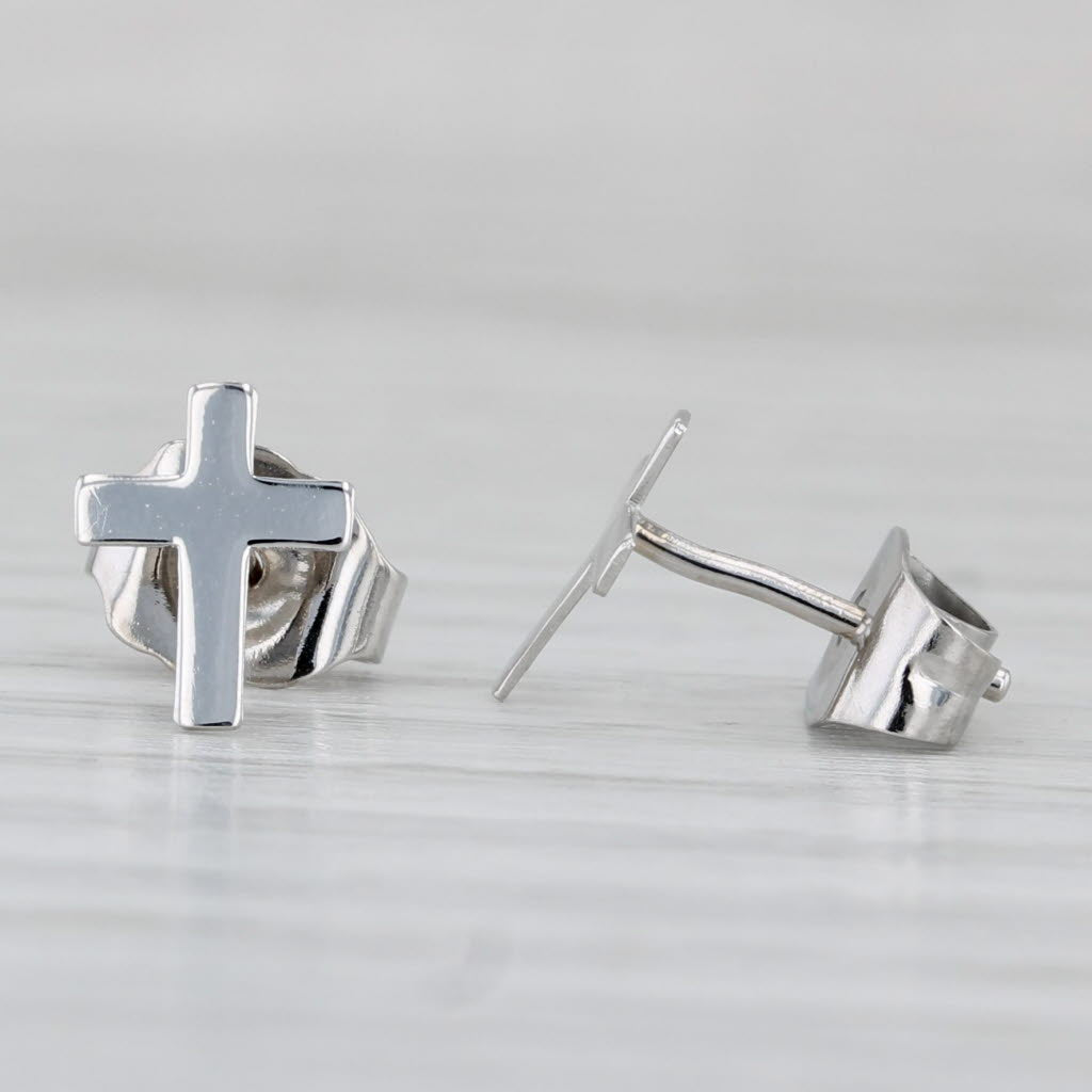 Light Gray Small Cross Stud Earrings 14k White Gold