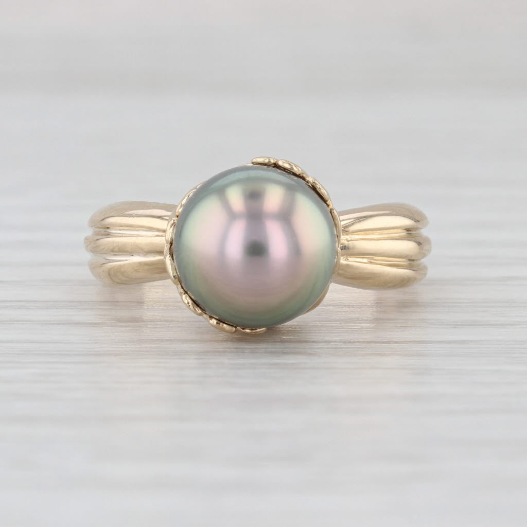 Gray Saltwater Cultured Pearl Solitaire Ring 14k Yellow Gold Size 7