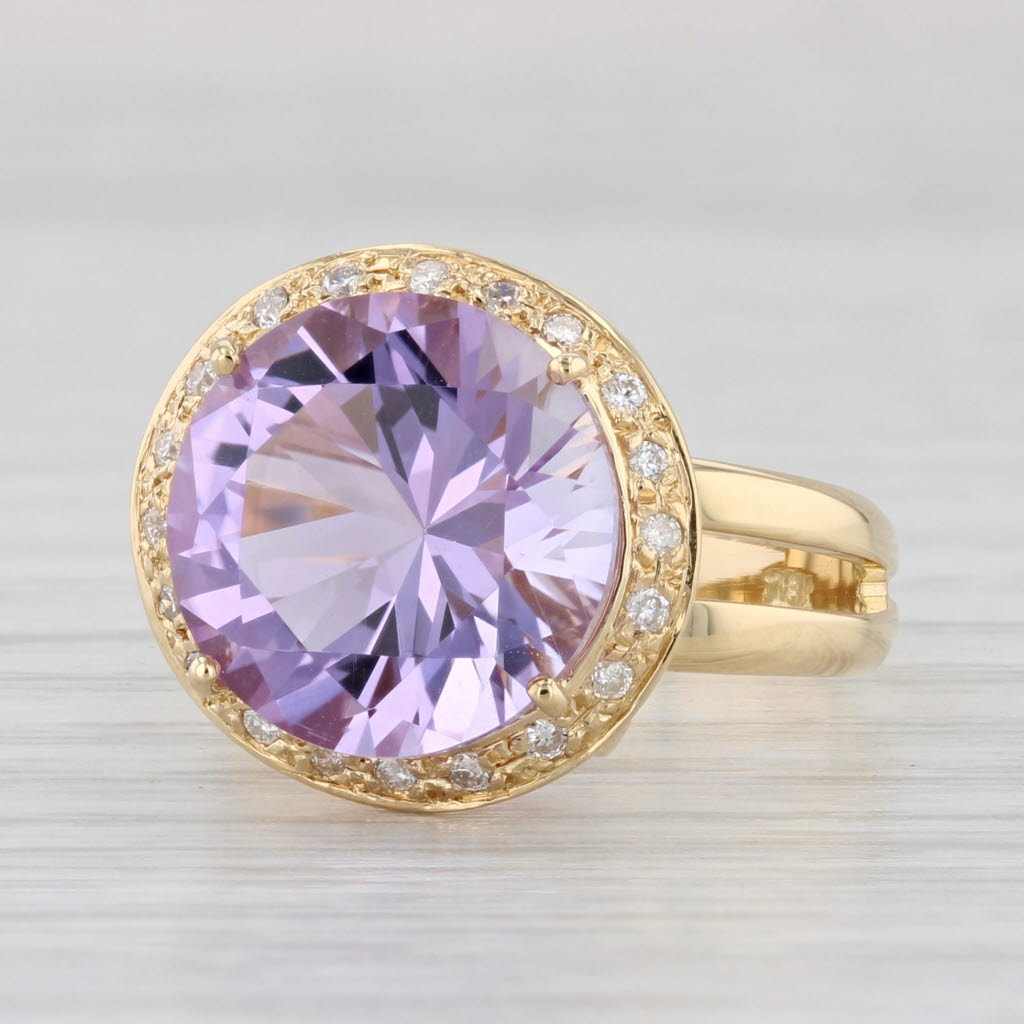 Light Gray 6.56ctw Round Amethyst Diamond Halo Ring 18k Yellow Gold Size 6.5 Cocktail