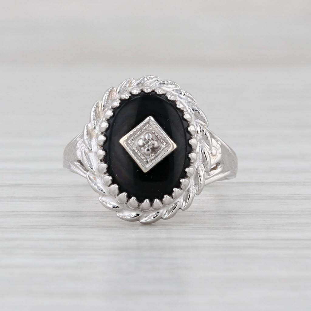 Onyx Signet Ring 10k White Gold Size 3.75 PSCo Vintage
