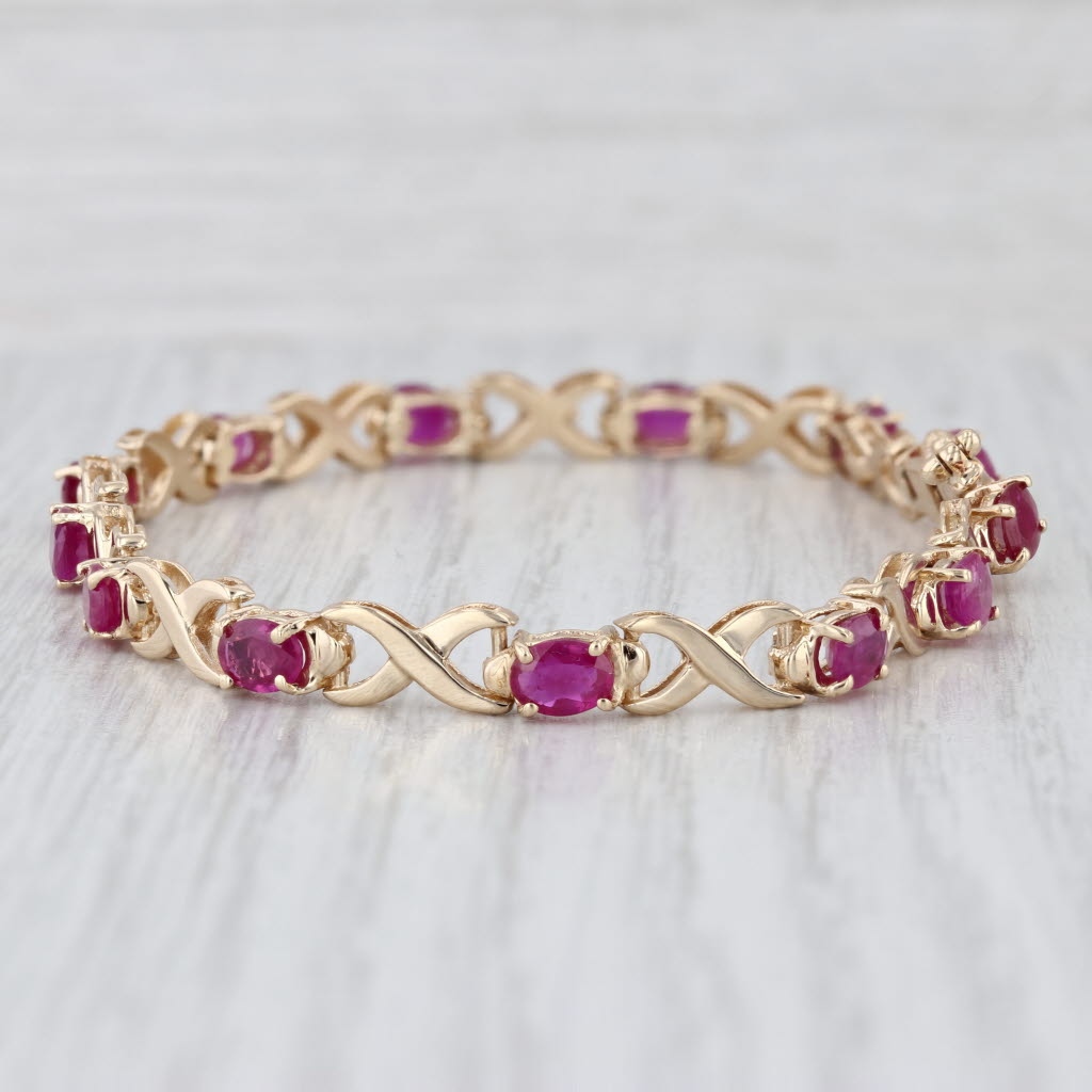 6.5ctw Ruby Tennis Bracelet 14k Yellow Gold X Infinity Link Chain 7.25" 5.1mm