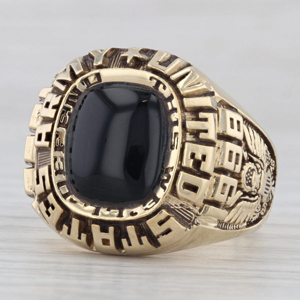 Gray US Army Ring Onyx 10k Yellow Gold Size 11 United States Military Vintage