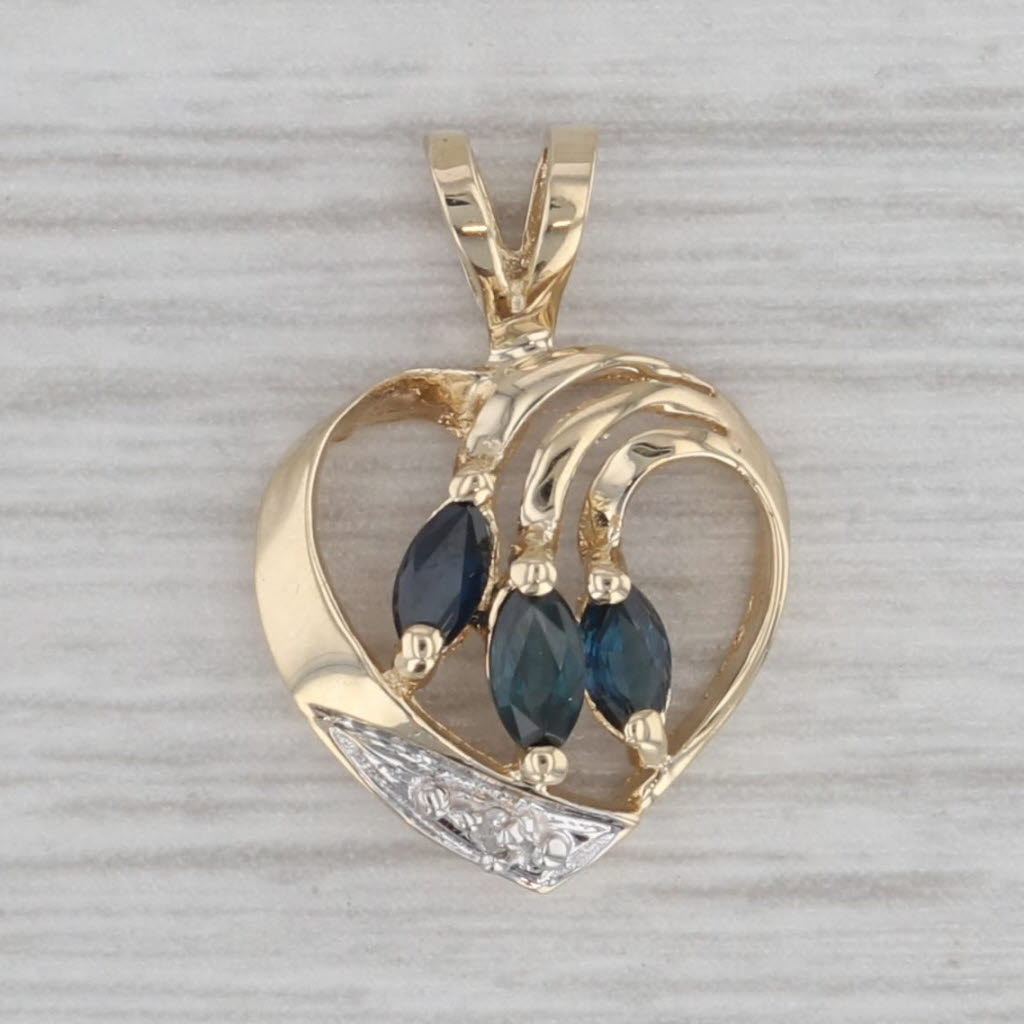 Gray Blue Sapphire Diamond Small Heart Pendant 14k Yellow Gold