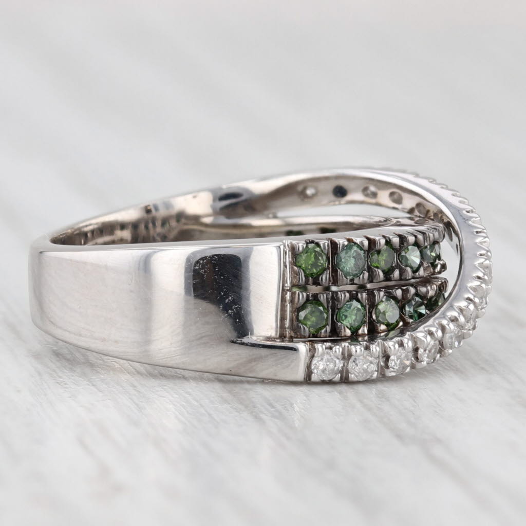 Light Gray 0.38ctw Green White Diamond Overlay Ring 14k White Gold Size 4.75