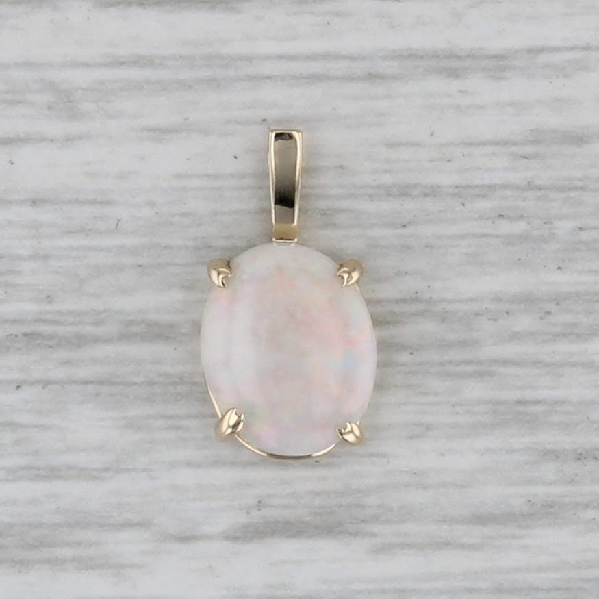 Oval Opal Cabochon Pendant 14k Yellow Gold Small Drop